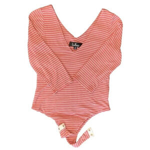 Lulu's Striped V-Neck Open Back Long-sleeved Bodysuit Size: XS Lulus